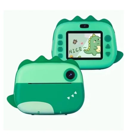 Jocuri si Jucarii - Aparat foto digital copii cu imprimare instant, 40 MP, 1080p, ecran 2.4", Dinozaur verde