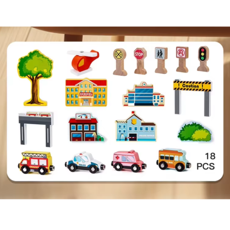 Joc 2 in 1 Circuit cu masini City si Pucket Game, din lemn [4]