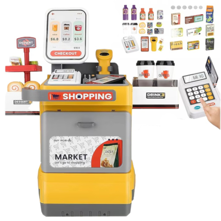 Set magazin de jucarie copii cu lada pe roti, scaner cu sunet si accesorii, galben [2]