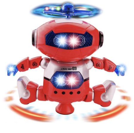 Jocuri si Jucarii - Robot Interactiv Dansator Rotire 360 Grade Muzica Si Lumini Colorate Rosu 3 Ani