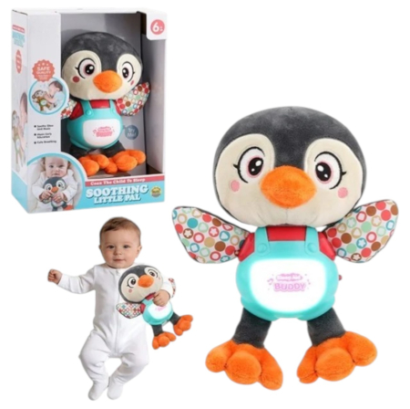 Jocuri si Jucarii - Jucarie interactiva din plus Pinguin cu respiratie, lumini si sunete, 6 luni+