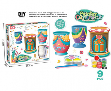 Articole pentru desen si pictura - Joc creativ de pictura pe ceramica, 9 piese - Set Creativ Vaze Ceramice