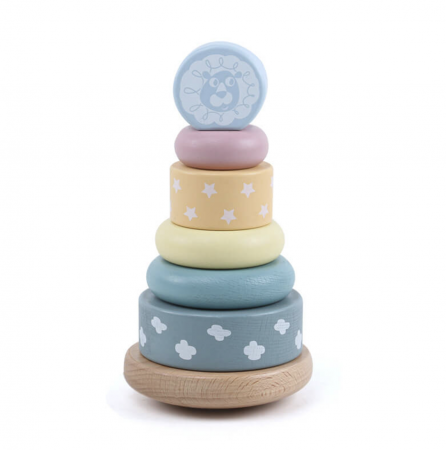 Jucarii de stivuit si construit - Turn Montessori pastel, 6 piese, din lemn