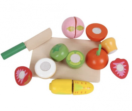 Jocuri si Jucarii - Set Cutie cu Tocator, Fructe și Legume din Lemn