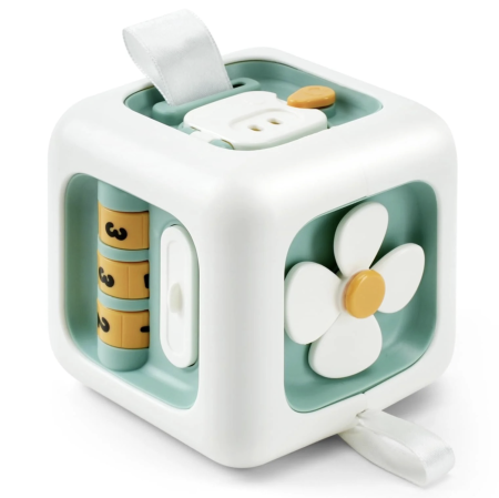 Jocuri si Jucarii - Jucarie interactiva Busy Cube vernil, cu 6 activitati pentru copii 18 luni+