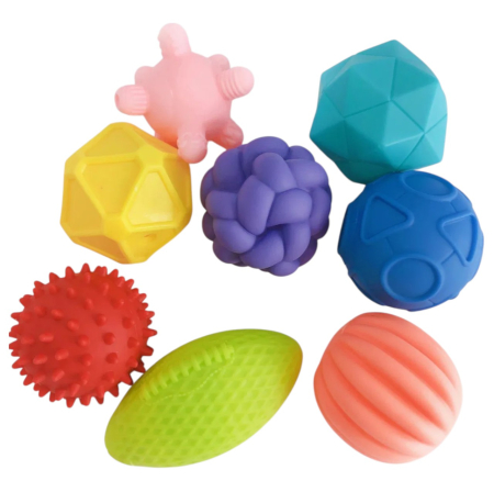 Set 8 mingi senzoriale pentru bebelusi, colorate, cu texturi diferite, 18 luni+ [6]