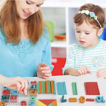 Cutie de invatare cu tangram, cifre, semne matematice, din lemn [5]