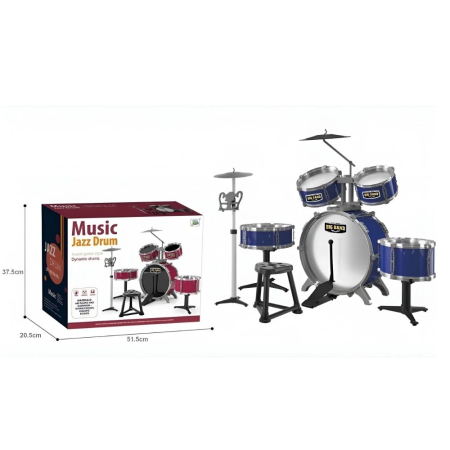Jocuri si Jucarii - Set Tobe Copii 6 Piese Music Jazz Drum Cu Scaun Stand Si 2 Cinele 84 cm 3 Ani