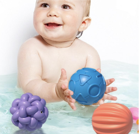 Set 8 mingi senzoriale pentru bebelusi, colorate, cu texturi diferite, 18 luni+ [3]