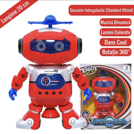 Robot Interactiv Dansator Rotire 360 Grade Muzica Si Lumini Colorate Rosu 3 Ani [6]