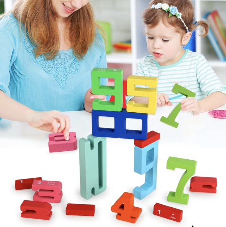 Placa Educativa Montessori Din Lemn Cifre De Incastru Stivuire Si Echilibru 36x26 cm 3 Ani [2]