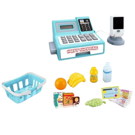 Negustor - Case de marcat, Supermarket - Casa De Marcat Copii Happy Shopping Cu Calculator Cos Cumparaturi Si Accesorii 3 Ani