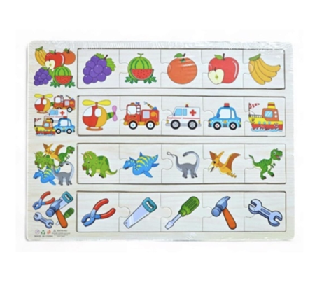 Jocuri de logica si memorie, din lemn - Joc educativ Plansa din lemn cu 4 categorii de puzzle de asociere