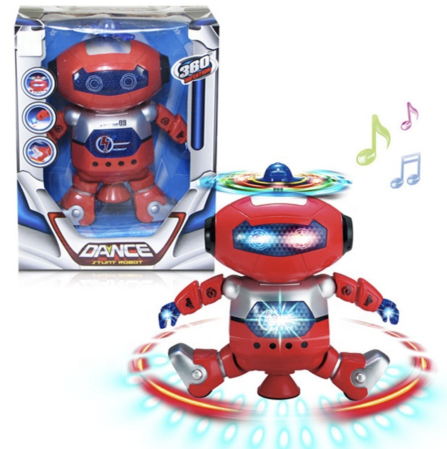 Jocuri si Jucarii - Robot Interactiv Dansator Rotire 360 Grade Muzica Si Lumini Colorate Rosu 3 Ani