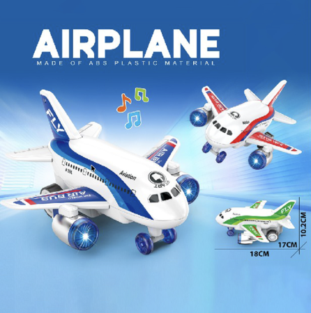 Jocuri si Jucarii - Avion De Jucarie Cu Frictiune Inertiala Lumini LED Si Sunete 18x17 cm 3 Ani