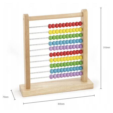Jucarii din LEMN - de tip Montessori - Abac educational din lemn cu margele colorate si bare metalice, 32x32 cm, +3 ani