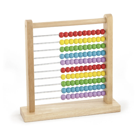 Jucarii din LEMN - de tip Montessori - Abac educational din lemn cu margele colorate si bare metalice, 32x32 cm, +3 ani
