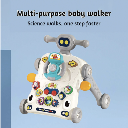 Antemergator 3 in 1 cu masuta de activitati, jucarii detasabile, lumini si sunete, gri [3]