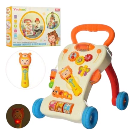 Premergatoare si antemergatoare - Antepremergator Muzical pentru Copii, cu Microfon, Luminite si Jucarii Interactive, albastru