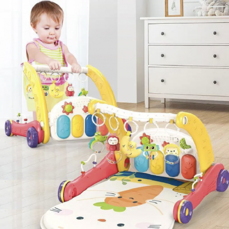 La plimbare - Antemergator si saltea de joaca Baby Walker 3 in 1 pentru bebelusi, rosu