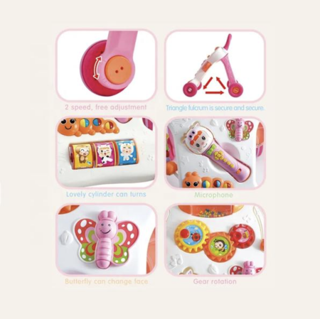Antepremergator Muzical pentru Copii, cu Microfon, Luminite si Jucarii Interactive, roz [3]