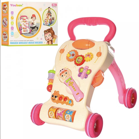 Premergatoare si antemergatoare - Antepremergator Muzical pentru Copii, cu Microfon, Luminite si Jucarii Interactive, roz