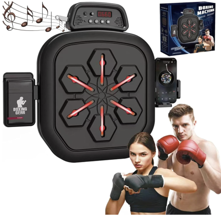 Jocuri si Jucarii - Music Boxing Machine cu Manusa, Aparat Box Inteligent cu Muzica, Montare pe Perete