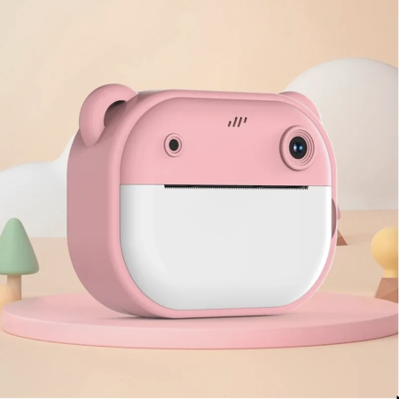 Gadget, Laptop, Tableta grafica - Aparat foto digital copii cu imprimare instant, 40 MP, 1080p, ecran 2.4", Ursulet roz