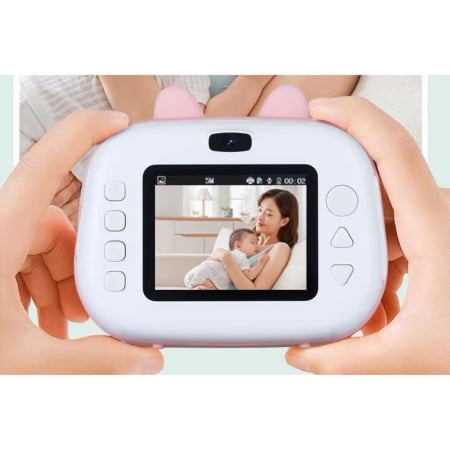Jocuri si Jucarii - Aparat foto digital copii cu imprimare instant, 40 MP, 1080p, ecran 2.4", Iepuras alb cu roz