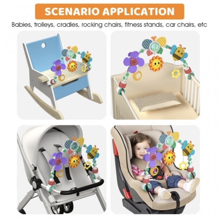 Jocuri si Jucarii - Arcada jucarii pentru patut sau carucior, cu zornaitoare si functii multiple, 48 cm