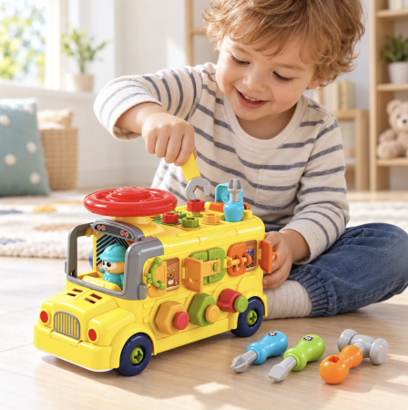 Autobuz atelier cu unelte, suruburi, rotite si activitati mecanice, 3 ani+ [3]