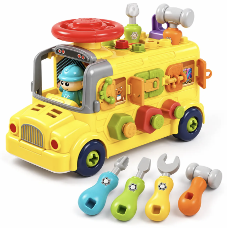 Jocuri si Jucarii - Autobuz atelier cu unelte, suruburi, rotite si activitati mecanice, 3 ani+