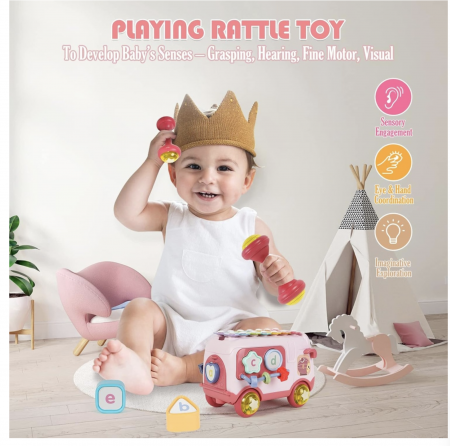 Autobuz interactiv cu xilofon, sortator si jucarii detasabile, roz [6]