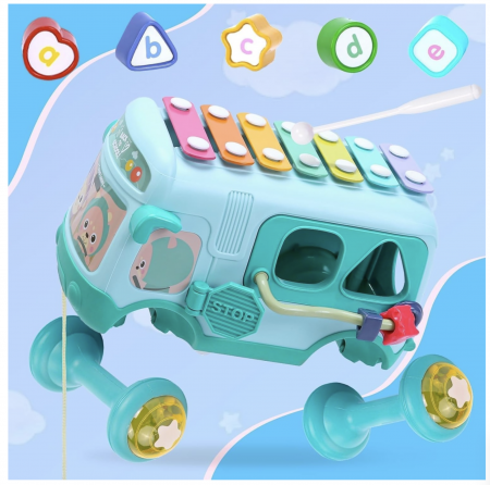 Autobuz interactiv cu xilofon, sortator si jucarii detasabile, bleu [3]
