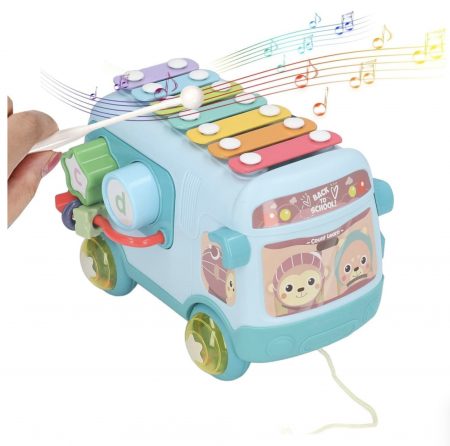 Autobuz interactiv cu xilofon, sortator si jucarii detasabile, bleu [4]