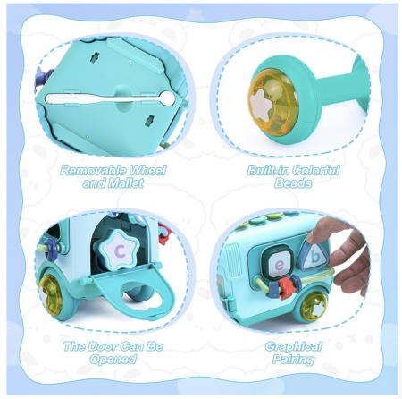 Autobuz interactiv cu xilofon, sortator si jucarii detasabile, bleu [2]