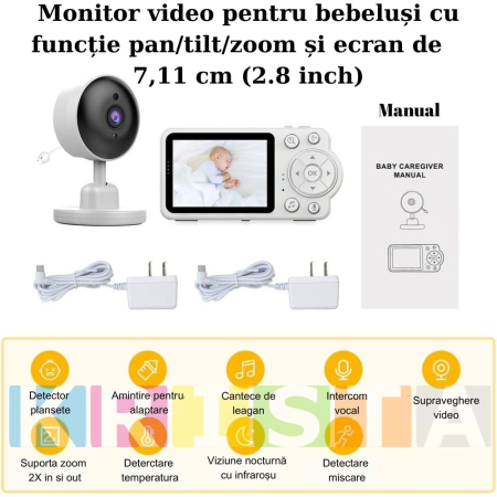 Patuturi si mobilier pentru camera copilului - Baby Monitor Wireless cu Camera si Audio 2.8" - Monitorizare Video 720P