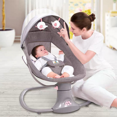 Balansoare si leagane - Balansoar electric 3 in 1, cu bluetooth, telecomanda, Mastela, roz