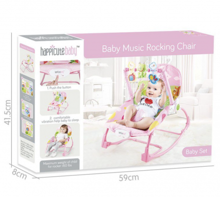 Balansoar si scaun 2 in 1 cu muzica si vibratii pentru leganare bebe 0-18 kg, Frog roz [4]