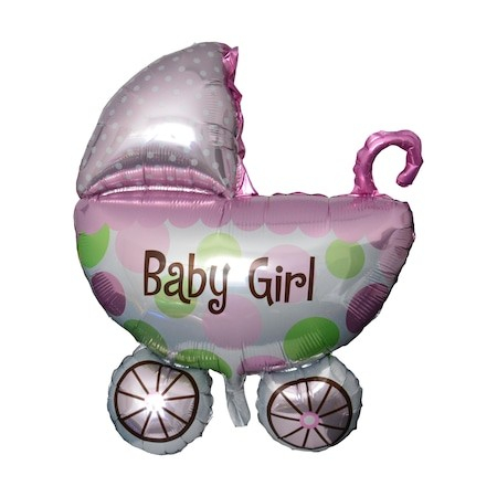 Articole de petrecere - Balon din folie pentru petrecere Carucior, Baby Girl, Roz, 85 cm
