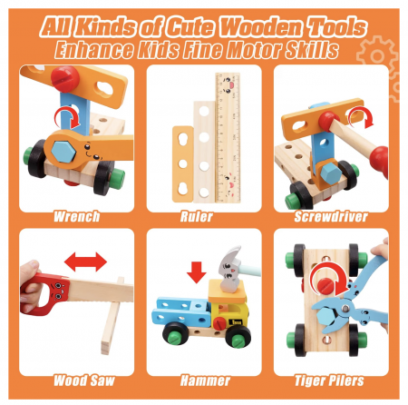 Set Geanta cu scule si unelte, de constructie masini, din lemn [2]