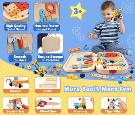 Set Geanta cu scule si unelte, de constructie masini, din lemn [9]