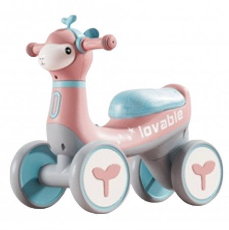 La plimbare - Bicicleta fara pedale cu 4 roti, cu muzica si lumini, Girafa B09 Roz