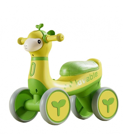 La plimbare - Bicicleta fara pedale cu 4 roti, cu muzica si lumini, Girafa B09 Galben cu Verde