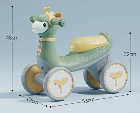 Bicicleta fara pedale cu 4 roti, cu muzica si lumini, Girafa B09 Galben cu Verde [8]