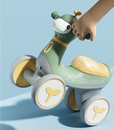 Bicicleta fara pedale cu 4 roti, cu muzica si lumini, Girafa B09 Galben cu Verde [4]