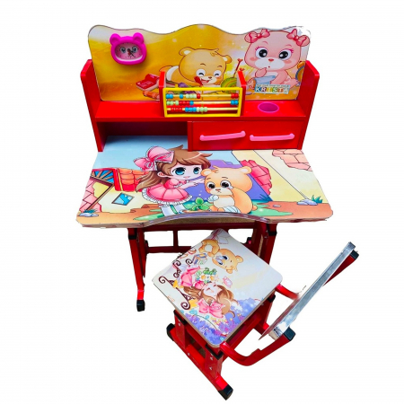 Birou cu scaun pentru copii, reglabile, cadru metalic si lemn, rosu, Friends B13 - Krista® [0]