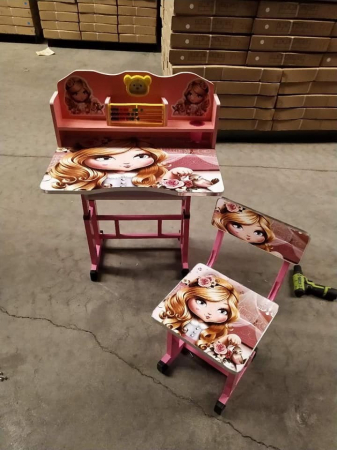 Birou cu scaun pentru copii, reglabile, cadru metalic si lemn, roz, My Princess W1 [6]