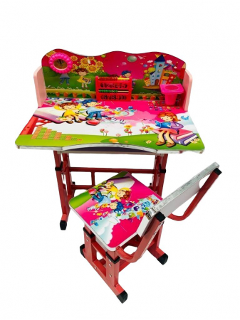 Birou cu scaun pentru copii, reglabile, cadru metalic si lemn, roz, Sing B5 - Krista® [0]