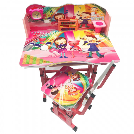 Birou cu scaun pentru copii, reglabile, cadru metalic si lemn, roz, Sing B5 - Krista® [1]
